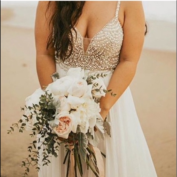 💙 True Love White Beaded Rhinestone Maxi Dress - Picture 7 of 16